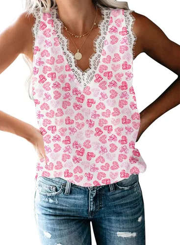 Miniatura 147 de VIISHOW - Camiseta sin mangas, sexy, con cuello en V y bordes de encaje para mujer, camisola de vestir, camisas de gasa, sin mangas, casuales