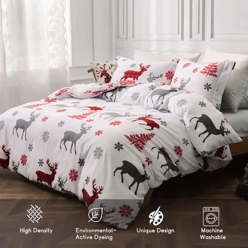 Miniatura 4 de MILDLY - Juego de funda de edredón de Navidad, tamaño King, microfibra suave, diseño de reno, copo de nieve, para regalos de Navidad