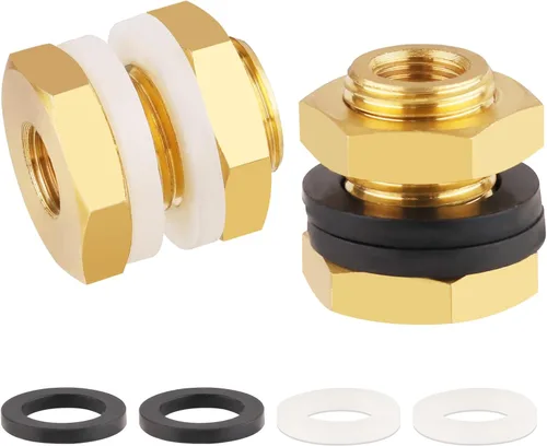 Miniatura 11 de KOOTNAS Paquete de 2 Accesorios de Mamparo de Latón Macizo, 1/2 NPT Cónico Hembra 1" Rosca Macho Recta Conector de Latón con Anillo Ondulado