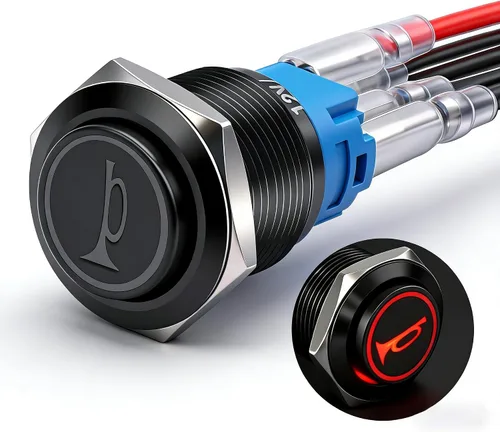 Miniatura 12 de Twidec/Interruptor de botón de presión momentáneo de bocina de altavoz de 16 mm, orificio de montaje de 5/8 pulgadas, luz LED azul de 12 V, carcasa
