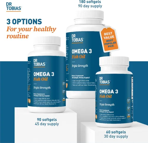 Miniatura 9 de Dr. Tobias Omega 3 Aceite de Pescado, 2000 mg Fuerza Triple con 800 mg EPA 600 mg DHA Por Porción, Suplementos de Aceite de Pescado Omega 3