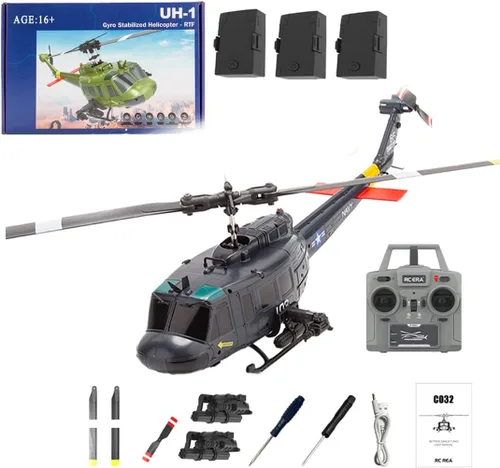 Miniatura 10 de C032 UH-1 Huey Helicóptero RC para adultos, escala 1/48 2.4G 6CH Flybarless Stunt RC Plane giroscopio de 6 ejes posicionamiento de flujo óptico
