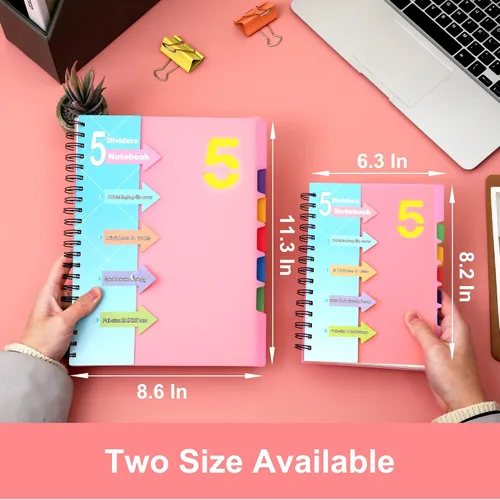 Miniatura 4 de CAGIE - Cuaderno en espiral con pestañas separadoras para 5 materias, 220 páginas, tamaño A4 de 8.5 x 11 pulgadas; suministros escolares/de trabajo