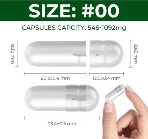 Miniatura 7 de Cápsulas vacías tamaño 00 pastillas veganas separadas a base de plantas transparentes (1,000 cápsulas + 1,000 cuerpos), sin gluten, sin OMG, kit