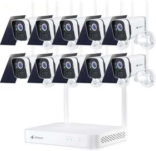 Kittyhok Cámara de seguridad inalámbrica para exteriores alimentada por energía solar, 10 cámaras de seguridad ultra solar 2k para exteriores,