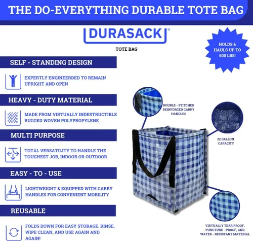 Miniatura 3 de Bolsa de almacenamiento resistente Durasack de 22 galones, bolsa de mudanza tejida de polipropileno resistente, diseño reutilizable autoportante