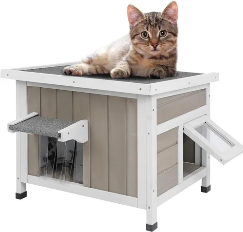Miniatura 8 de Casa aislada para gatos al aire libre, aislada en invierno y termostática, casa para gatos al aire libre, madera maciza resistente a la intemperie