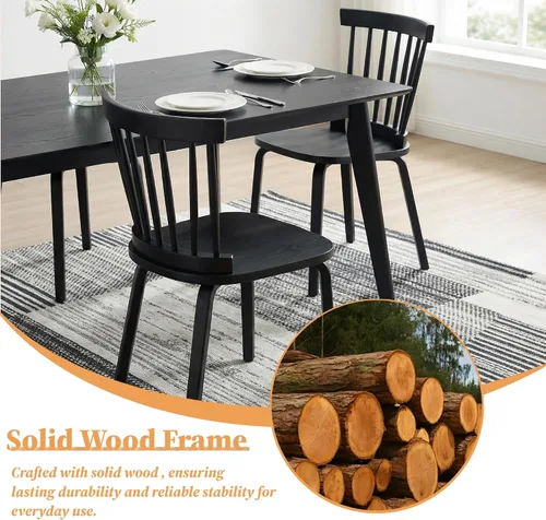 Miniatura 5 de Black Windsor - Juego de 2 sillas de comedor de madera con respaldo de husillo, sillas de comedor de madera maciza para cocina, comedor, sala