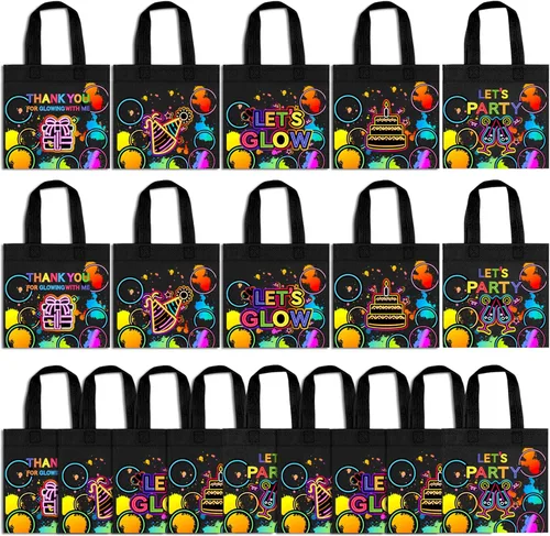 BANBALLON 20 bolsas de neón para recuerdos de fiesta, suministros de fiesta de cumpleaños que brillan en la oscuridad, bolsas de regalo para fiesta