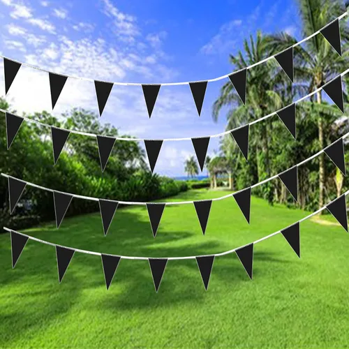 Miniatura 5 de Consummate Banderines negros de 100 pies con banderines colgantes triangulares para gran apertura, cumpleaños de niños, decoraciones de fiesta, 60