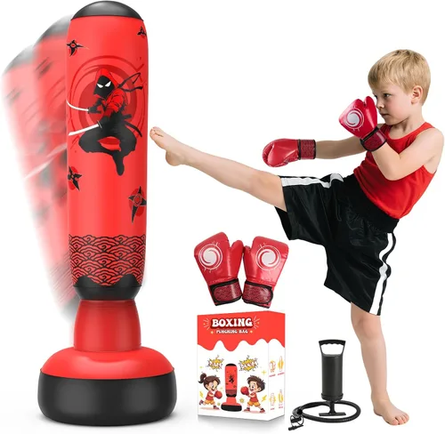 Miniatura 10 de 67 Inch Inflatable Punching Bag for Kids 3-12, Standing Boxing Set for Karate & Taekwondo Training, Stable Boxing Bag Active Toy for Boys & Girls