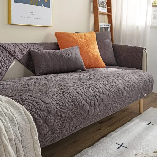 vctops Funda de Sofá con Bordado de Círculo Bohemio de Color Sólido de Algodón Acolchado Antideslizante Fundas de Sofá Seccional Funda de Sofá para