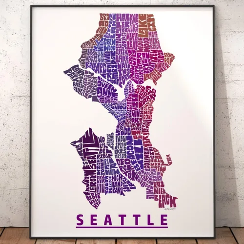 Miniatura 6 de Impresión del mapa del barrio de Seattle, impresión firmada de mi arte original de mapa de tipografía de Seattle dibujado a mano