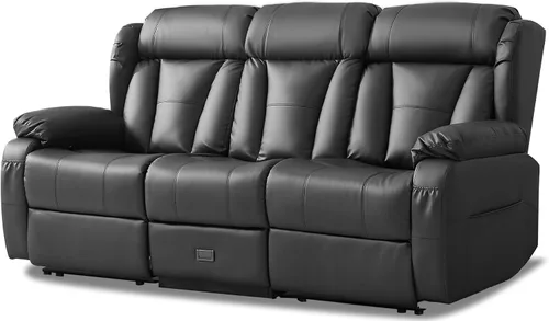 Miniatura 26 de Sofá biplaza reclinable manual de 110 pulgadas, sillón reclinable de 4 asientos con consola, mesa plegable y salidas integradas, sofá reclinable