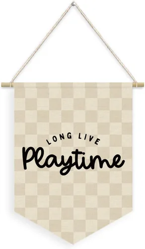 Miniatura 24 de Banderín de Lino con Signo de Paz a Cuadros para Decoración, Bandera Colgante de Pared para Sala de Juegos, Habitación de Niños, Guardería, Sala