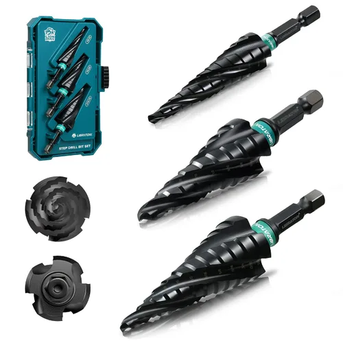 Miniatura 11 de LIBRATON Juego de brocas con paso de flauta en espiral, M35 cobalto Unibit 1/4"-3/4", brocas escalonadas revestidas AlTiN, cuatro flautas