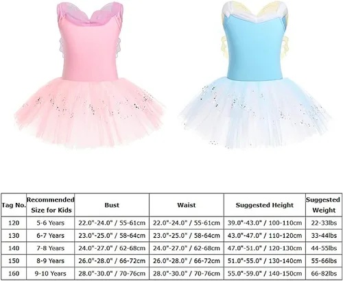 Miniatura 4 de IBAKOM Leotardos de ballet para niña, trajes de bailarina, vestido de baile de ballet con volantes de mariposa, falda de baile de lentejuelas