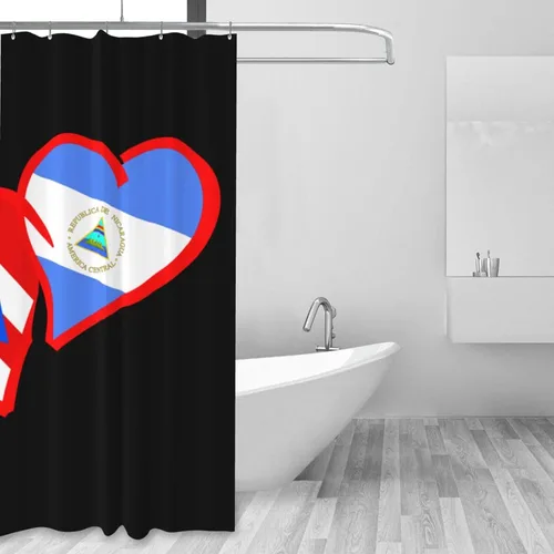 Miniatura 6 de Cortina de ducha para baño de Puerto Rico y Nicaragua Hearts de 60 x 72 pulgadas, de secado rápido, cortina de baño con 9 ganchos de hierro