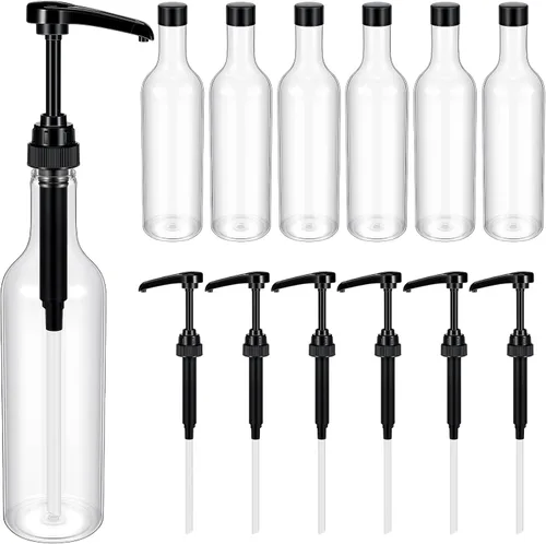 Miniatura 9 de Maxdot 2 piezas botellas de jarabe de 25 oz con bomba, botellas de cuello largo, dispensador de bomba de jarabe de plástico para accesorios de bar