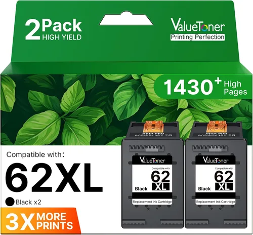 Valuetoner 62XL Cartuchos de tinta negros para HP Ink 62 para cartuchos de tinta negra HP 62XL. Compatible con Envy 7640 7645 5660 5540 5544 5640