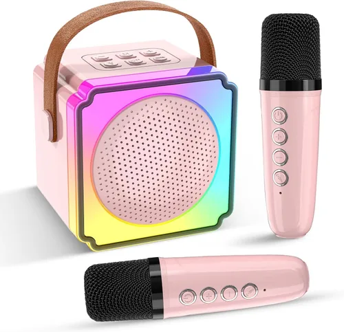 Miniatura 12 de Máquina de karaoke para niños y adultos, mini altavoz Bluetooth portátil con 2 micrófonos inalámbricos, luces LED para TV, regalos para niñas y Azul