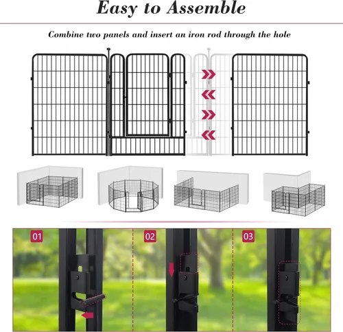 Miniatura 4 de Corralito para perros de 40 pulgadas, 32 paneles, para interiores y exteriores, para perros grandes, medianos y pequeños, valla de metal resistente