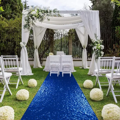 Miniatura 23 de ShiDianYi Camino de pasillo azul para boda, 15 x 2 pies, moderno, tela de malla con lentejuelas y purpurina azul bebé con lentejuelas