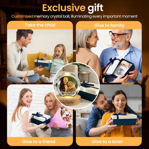 Miniatura 7 de Bola de fotos de cristal 3D personalizada, regalo de imagen grabado con láser, recuerdo conmemorativo único y luz nocturna LED romántica para mamá