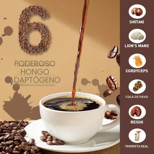 Miniatura 4 de Café de Hongos Enfoque Mejorado, Inmunidad Aumentada, Energía Mejorada 6 Hongos Adaptogénicos: Cordyceps, Reishi, Trompeta del Rey, Shiitake
