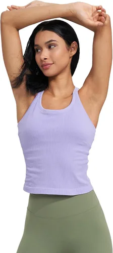 Miniatura 11 de sphinx cat - Camiseta corta de entrenamiento para mujer, camiseta sin mangas, acanalada, con espalda cruzada y brasier integrado