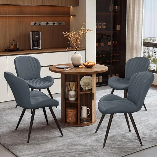 Miniatura 35 de Miereirl Juego de mesa y sillas de comedor moderno redondo, con una mesa de comedor de madera equipada con compartimentos de almacenamiento