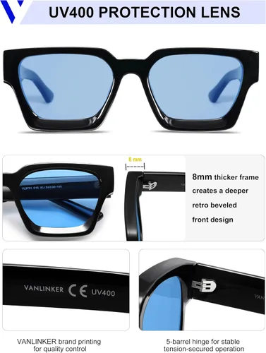 Miniatura 58 de VANLINKER Gafas de sol cuadradas gruesas para hombres y mujeres, retro, rectangulares, con protección UV400, VL9731