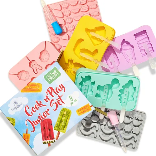 GET FRESH Juego de herramientas para hacer helados y dulces para niños, 8 moldes de silicona para hacer helados de gelatina para niños, moldes de
