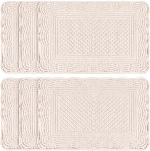 Miniatura 10 de Juego de 6 manteles individuales acolchados, rectangulares lavables a máquina, para cocina o comedor, manteles individuales rectangulares de tela