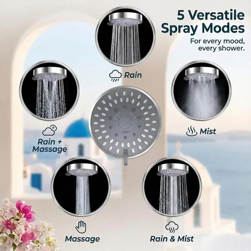 Miniatura 7 de Cabezal de ducha filtrado con 2 cartuchos de filtro, filtro de agua dura de 23 etapas, 5 modos de alta presión, suavizante de agua, elimina el cloro