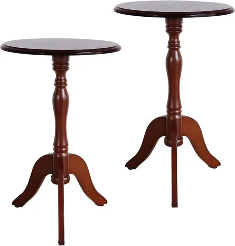 Miniatura 9 de HLR Mesa auxiliar redonda pequeña, mesas auxiliares laterales con pedestal de madera, mesita de noche vintage para sala de estar, dormitorio, Negro