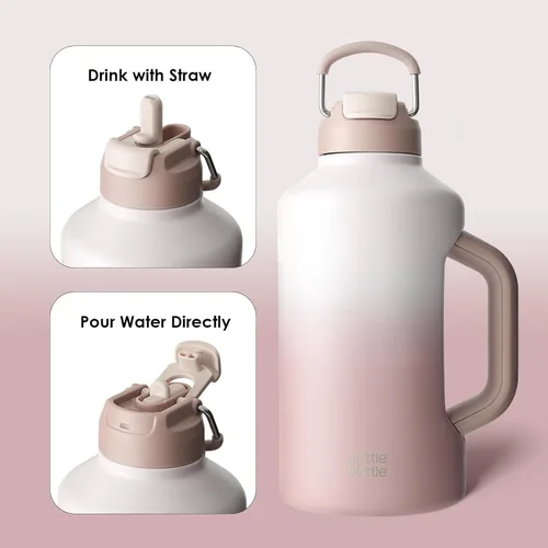 Miniatura 5 de BOTTLE BOTTLE Botella de Agua Aislada de 64 oz con Pajita y Tapa de Doble Uso Botella de Agua de Acero Inoxidable con Asa Jarra de Acero Inoxidable