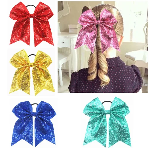 Miniatura 4 de Lentejuelas de 6.5 pulgadas, lazos elásticos para el cabello, lazo grande para animar, cola de caballo para mujeres, niñas, niños y adolescentes
