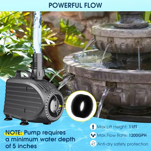 Miniatura 5 de NFESOLAR Bomba de Agua Sumergible 1200GPH, Bomba Sumergible Ultra Silenciosa con Protección contra Quemado en Seco Elevación Alta de 11ft