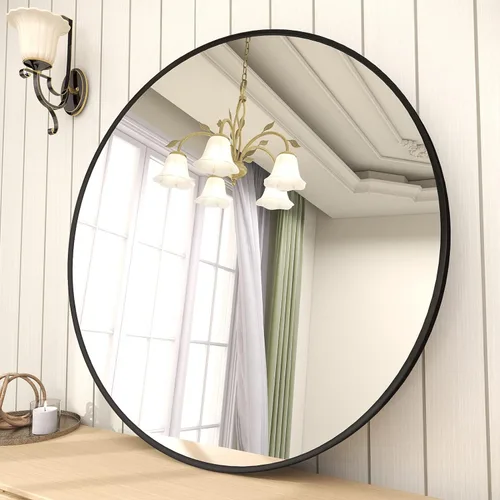 Miniatura 26 de BEAUTYPEAK Espejo redondo de 20 pulgadas, espejo circular con marco de metal, montado en la pared para entrada, baño, tocador, sala de estar, negro