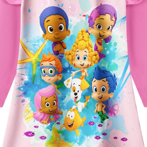 Miniatura 2 de Vestido de dibujos animados de burbujas para niñas pequeñas vestidos con estampado Guppy para niños vestido camisero de 3 a 6 años
