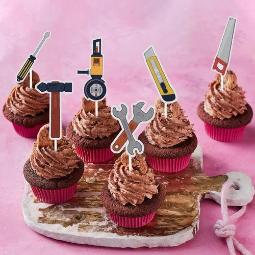 Miniatura 3 de Mechanic - Decoración para cupcakes, 18 piezas, herramientas para postres, suministros de fiesta de cumpleaños plateados/grises