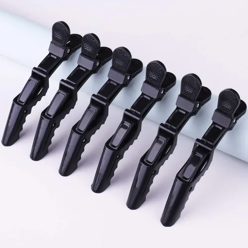 Miniatura 4 de GLAMFIELDS 12 pinzas para el pelo de cocodrilo negro para mujeres, peluquería de peluquería, clip profesional de agarre de plástico antideslizante