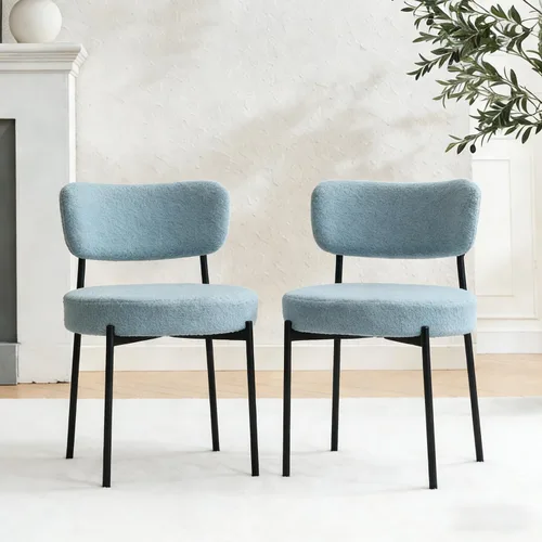Miniatura 22 de Juego de 2 sillas de comedor negras Stabrech, sillas de comedor con respaldo curvo, sillas de comedor modernas de bouclé tapizadas para la sala