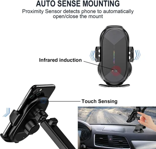 Miniatura 3 de Soporte inalámbrico con cargador para vehículo, con sujeción automática Qi, 10 vatios, 7.5 vatios, de carga rápida, para teléfono, soporte