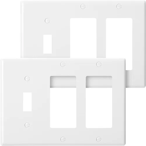 Bates - Placa de pared combinada, paquete de 2, palanca simple/decoración doble, placa de cubierta de interruptor de luz blanca Blanco