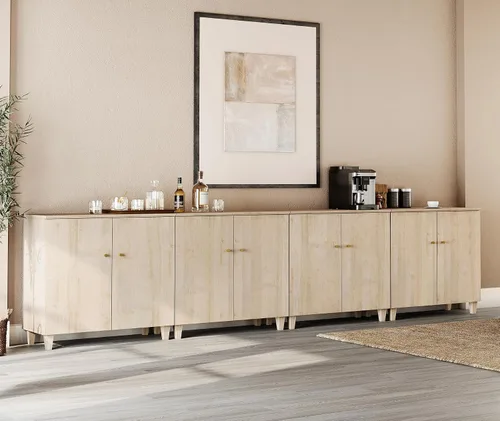 Miniatura 18 de WAMPAT Aparadores de buffet, mesa consola de madera Credenza de 70.8 pulgadas de ancho con 4 puertas, armarios de almacenamiento 2 en 1 modernos