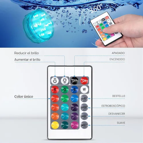 Miniatura 5 de YiaMia - Luces de bañera - 2 paquetes de luces LED RGB para piscina con batería, control remoto y ventosa para estanques, decoración, fiestas, spas