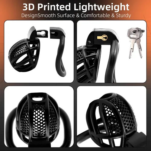 Miniatura 4 de Jaula de castidad masculina para el pene - Jaula de castidad para hombre, ejercicio de pene impreso en 3D, equipo de bondage negro, ligero, juguete