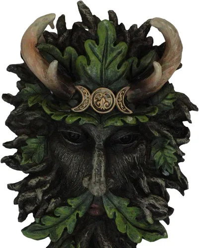 Miniatura 5 de Ebros Gift Wicca Spirit God Triple Moon Cornler Coronado Black Greenman Árbol Ent con hojas de follaje verde colgante Placa de decoración de pared